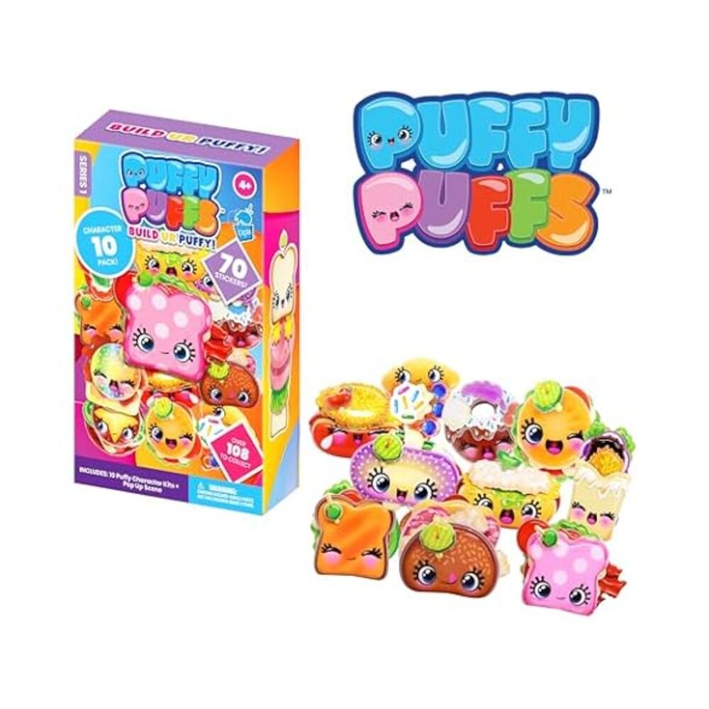 Puffy Puffs (10 Pack) – 3D Collectible Puffy Characters for Kids, 70+ Stickers t